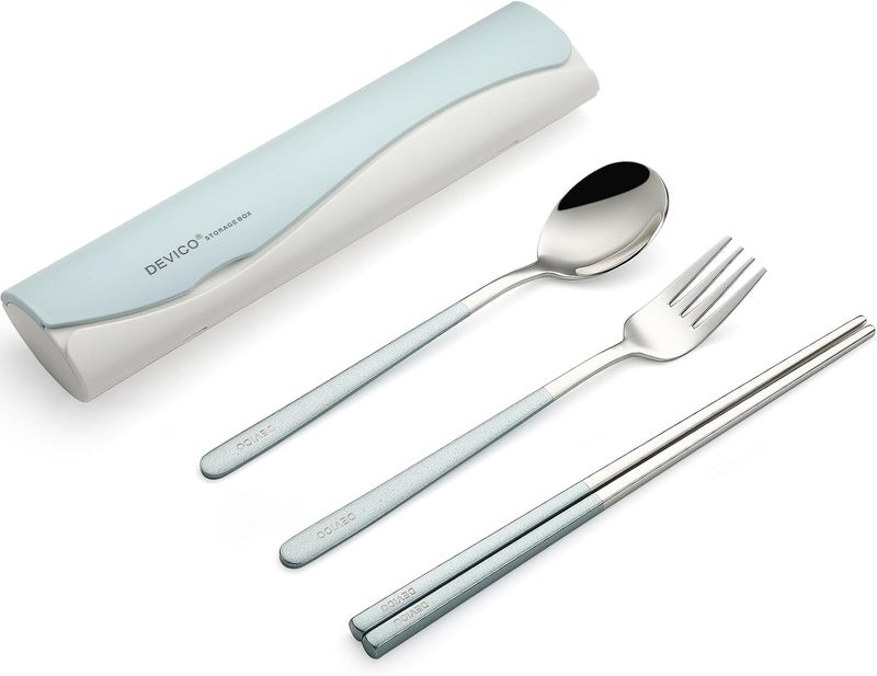 DEVICO Portable Travel Utensils with Case, Reusable Camping Silverware for Lunch, 18/8 Stainless Steel Cutlery Set (Blue) - Image 1